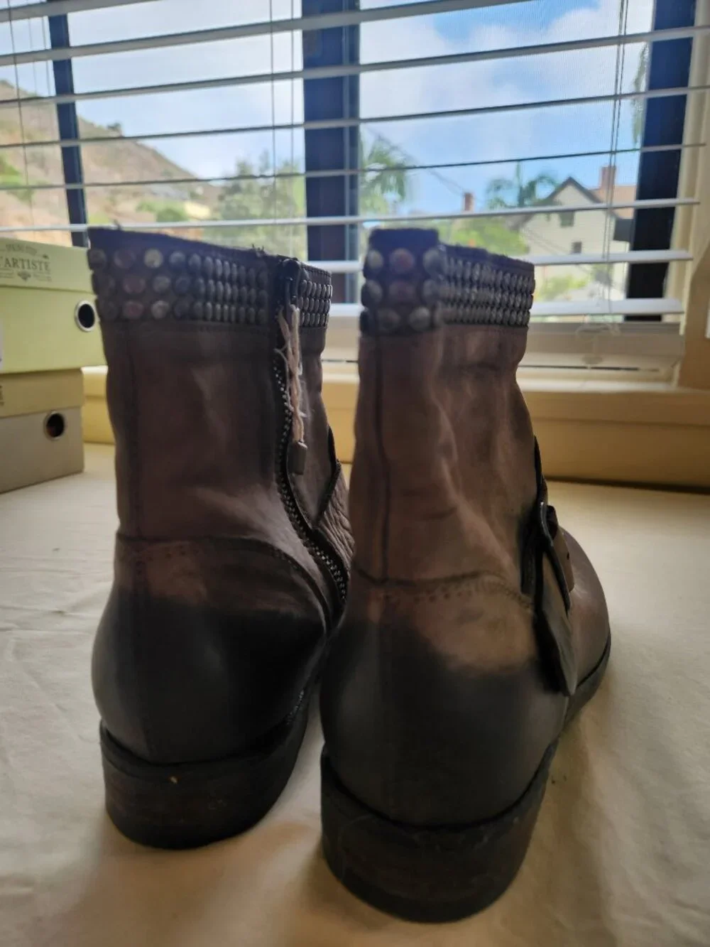 Italian Leather Distressed Ankle Boots Buckle Booties Size 36 / 6